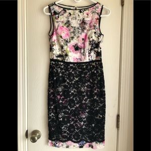 Maggy London size 4 floral dress with black lace